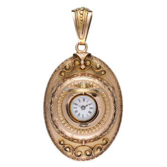 Swiss cylinder in unusual gold oval pendant case Circa 1860