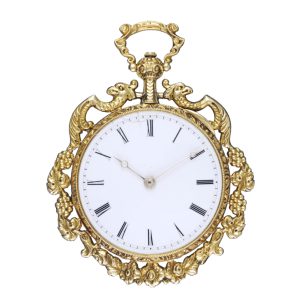 A Swiss cylinder in a decorative gold open face case Circa 1860