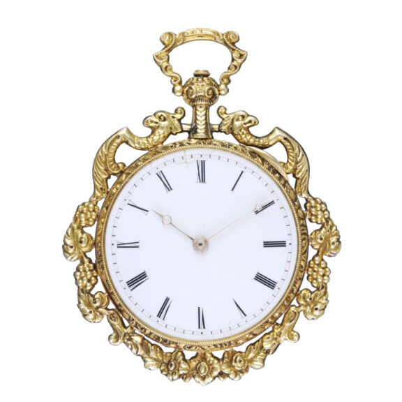 A Swiss cylinder in a decorative gold open face case Circa 1860