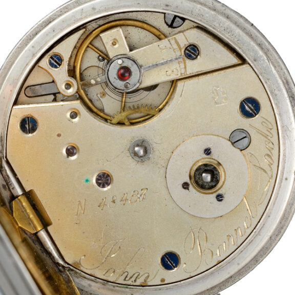 A Swiss calendar lever in silver full hunter case Circa 1860 A Swiss calendar lever in silver full hunter case Circa 1860