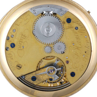 English minute repeating lever in gold half hunter case Circa 1861