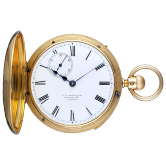English minute repeating lever in gold half hunter case Circa 1861