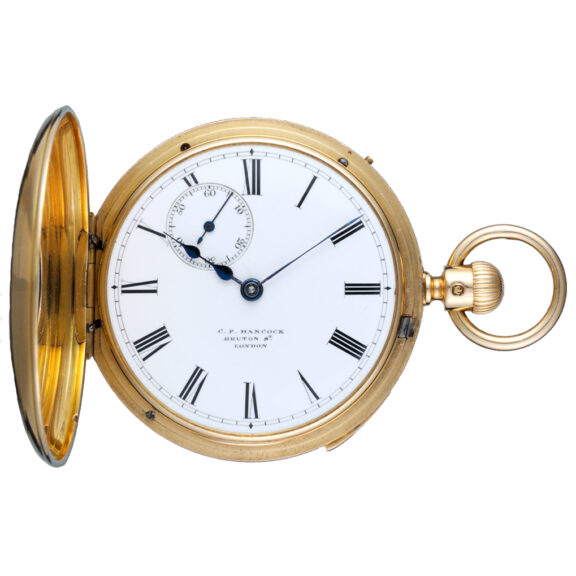 English minute repeating lever in gold half hunter case Circa 1861 English minute repeating lever in gold half hunter case Circa 1861