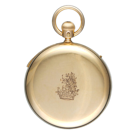 English minute repeating lever in gold half hunter case Circa 1861 English minute repeating lever in gold half hunter case Circa 1861