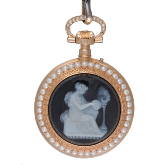 Pearl hardstone cameo set watch and chatelaine Circa 1870