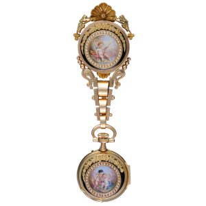 Swiss gold, enamel and pearl-set cylinder watch Circa 1870