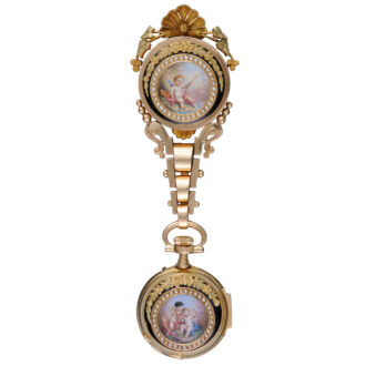 Swiss gold, enamel and pearl-set cylinder watch Circa 1870