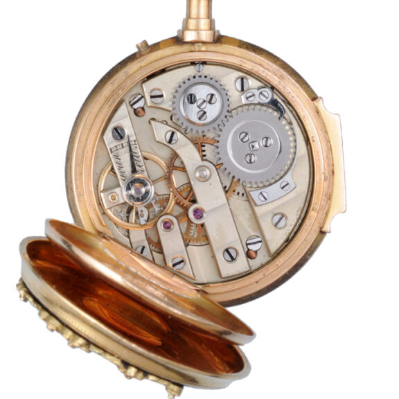 Swiss gold, enamel and pearl-set cylinder watch Circa 1870 Swiss gold, enamel and pearl-set cylinder watch Circa 1870