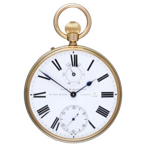 Gold keyless fusee lever with power reserve indication Circa 1875