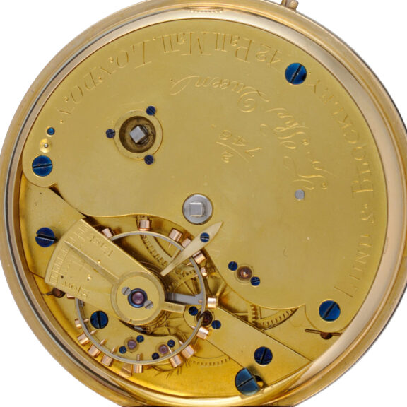 Gold keyless fusee lever with power reserve indication Circa 1875 Gold keyless fusee lever with power reserve indication Circa 1875