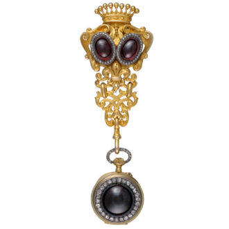 Swiss gold diamond and garnet set with chatelaine Circa 1880  