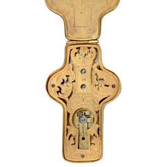 Swiss cylinder in gold crucifix case set with plique a jour Circa 1880