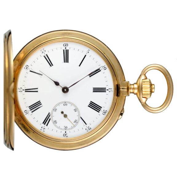 A Swiss lever pocket watch in a gold half hunter case Circa 1880 A Swiss lever pocket watch in a gold half hunter case Circa 1880