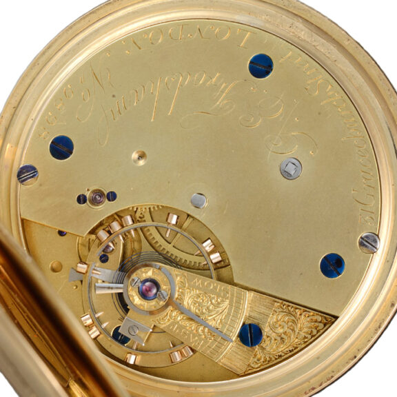 English lever pocket watch in a gold full hunter case Circa 1881 English lever pocket watch in a gold full hunter case Circa 1881