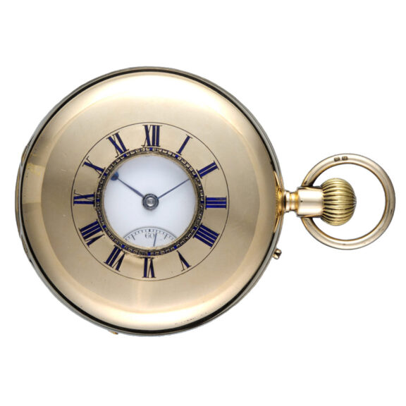 English lever pocket watch in a gold half hunter case Circa 1882