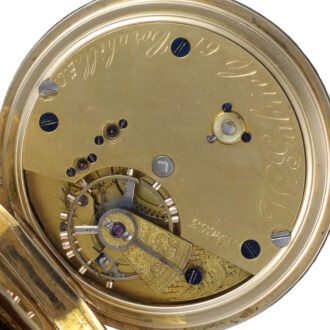 English lever pocket watch in a gold half hunter case Circa 1882