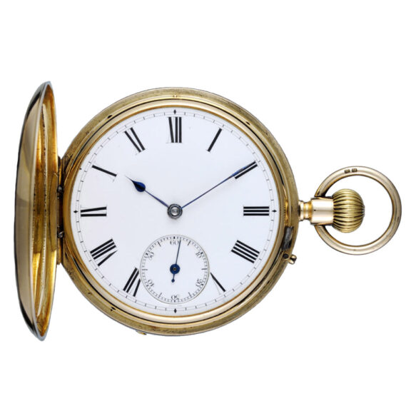 English lever pocket watch in a gold half hunter case Circa 1882 English lever pocket watch in a gold half hunter case Circa 1882