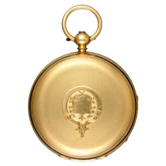 An English lever in engine turned gold open face case Circa 1887