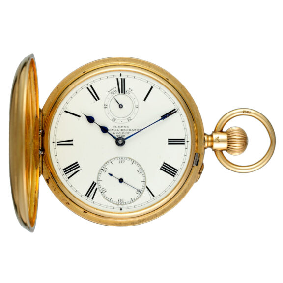 A gold English keyless fusee lever with power reserve Circa 1888 A gold English keyless fusee lever with power reserve Circa 1888