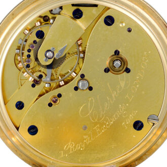 A gold English keyless fusee lever with power reserve Circa 1888