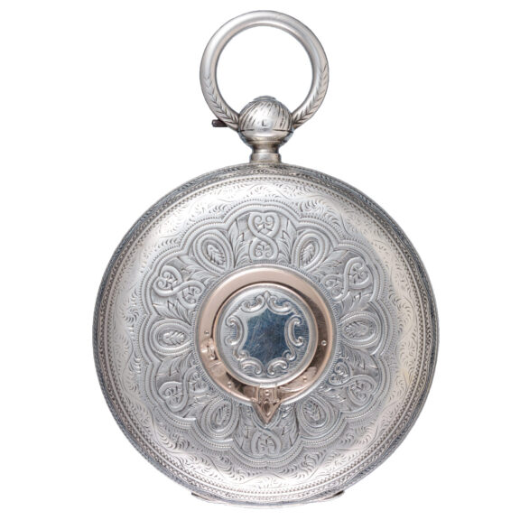Large fusee lever with silver dial in silver open face case Circa 1889 Large fusee lever with silver dial in silver open face case Circa 1889