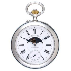 German lever with double sided calendar in silver case Circa 1890