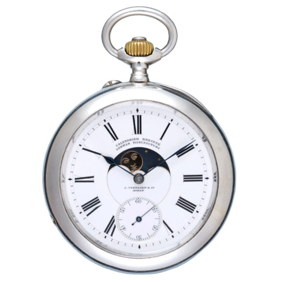 German lever with double sided calendar in silver case Circa 1890