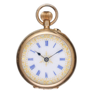 Swiss 14K gold and enamel cylinder pocket watch Circa 1890
