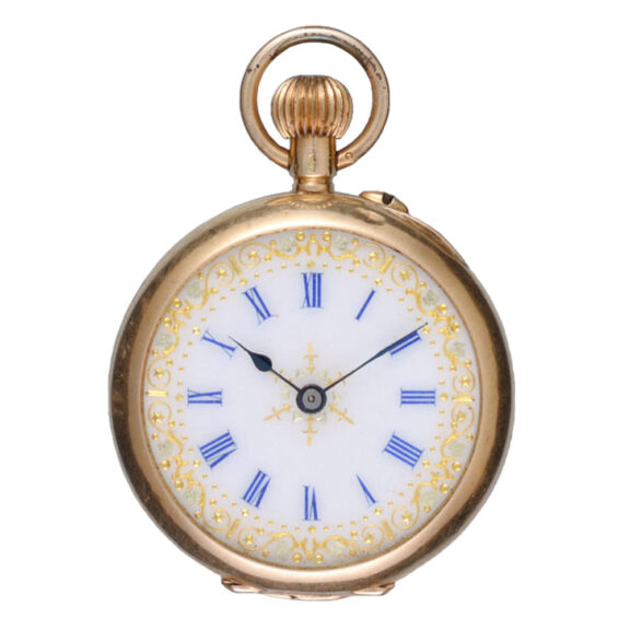 Swiss 14K gold and enamel cylinder pocket watch Circa 1890 Swiss 14K gold and enamel cylinder pocket watch Circa 1890