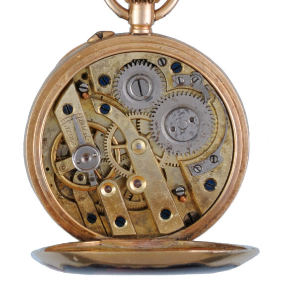 Swiss 14K gold and enamel cylinder pocket watch Circa 1890 Swiss 14K gold and enamel cylinder pocket watch Circa 1890