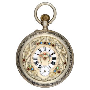 Swiss silver cylinder watch with unusual masked dial Circa 1890