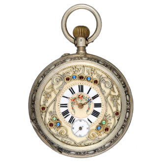 Swiss silver cylinder watch with unusual masked dial Circa 1890