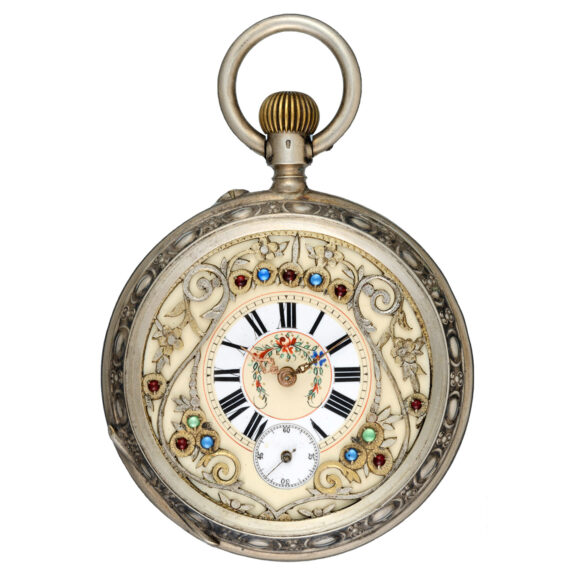 Swiss silver cylinder watch with unusual masked dial Circa 1890