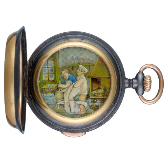 An unusual Swiss jaquemart and erotic automaton Circa 1890 An unusual Swiss jaquemart and erotic automaton Circa 1890