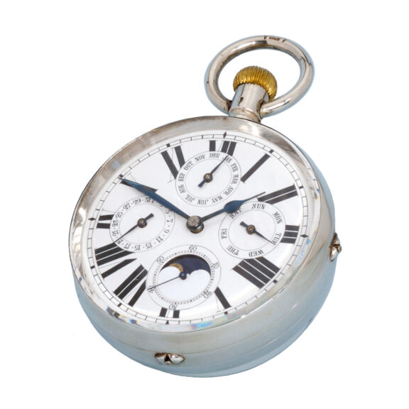 Swiss lever with moonphase calendar in glass ball clock Circa 1890
