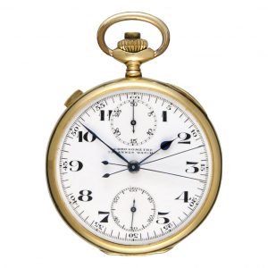 Unusual gold Swiss split seconds lever chronograph Circa 1890