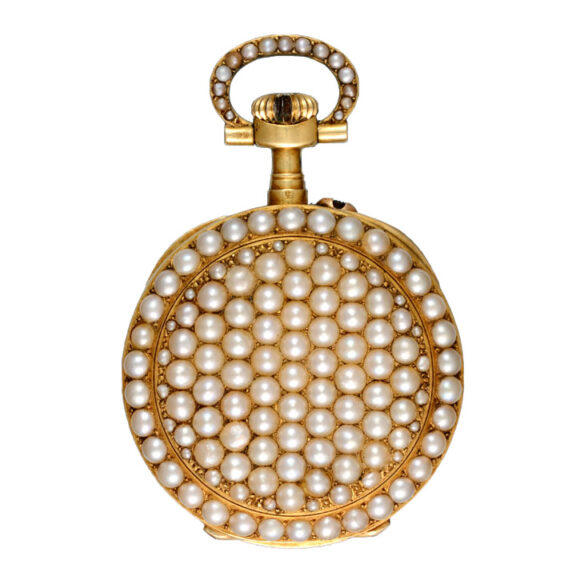 Small Swiss gold and pearl-set open faced cylinder Circa 1890 Small Swiss gold and pearl-set open faced cylinder Circa 1890
