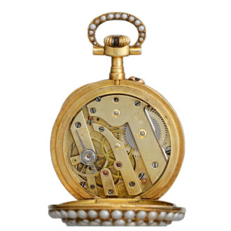 Small Swiss gold and pearl-set open faced cylinder Circa 1890 Small Swiss gold and pearl-set open faced cylinder Circa 1890