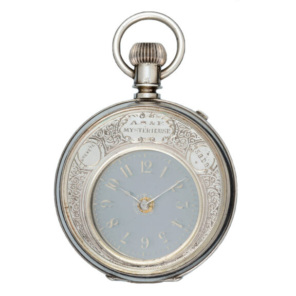 A Swiss mystery watch in a silver double sided case Circa 1890