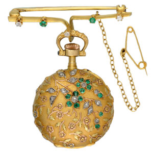 Swiss gold and gem-set lever with matching bar Circa 1890
