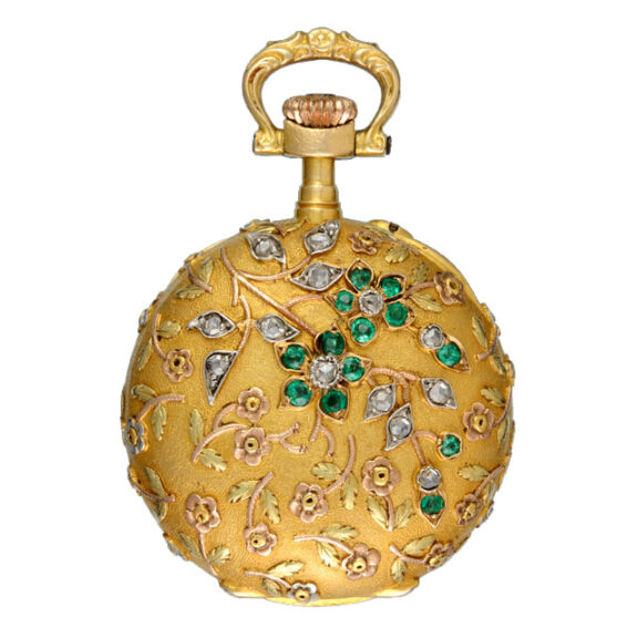 Swiss gold and gem-set lever with matching bar Circa 1890 Swiss gold and gem-set lever with matching bar Circa 1890
