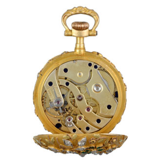 Swiss gold and gem-set lever with matching bar Circa 1890