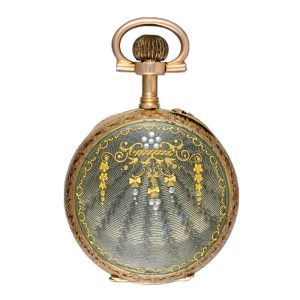 Swiss gold and enamel open faced cylinder watch Circa 1890