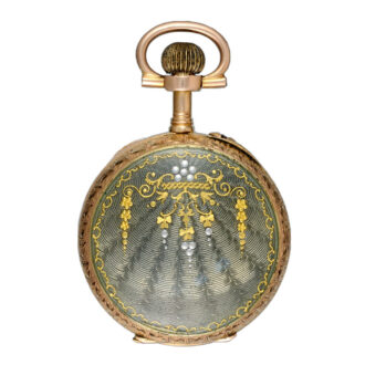 Swiss gold and enamel open faced cylinder watch Circa 1890