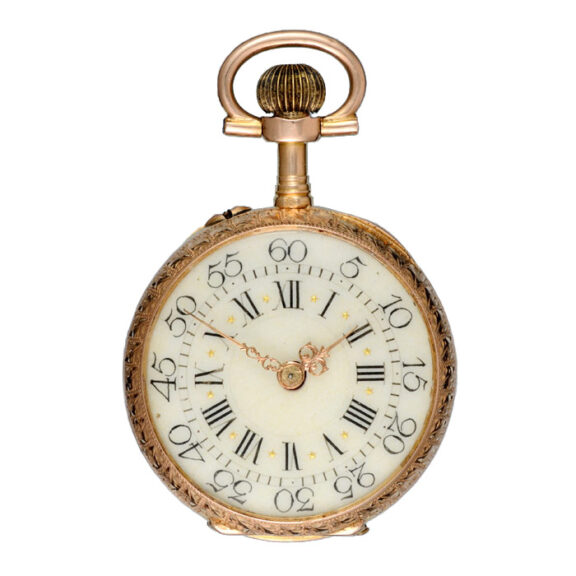 Swiss gold and enamel open faced cylinder watch Circa 1890 Swiss gold and enamel open faced cylinder watch Circa 1890