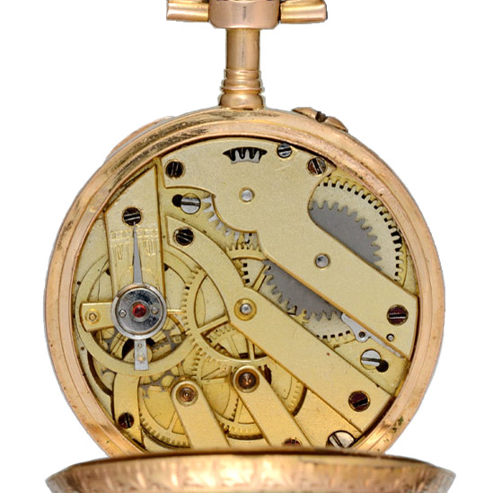 Swiss gold and enamel open faced cylinder watch Circa 1890 Swiss gold and enamel open faced cylinder watch Circa 1890