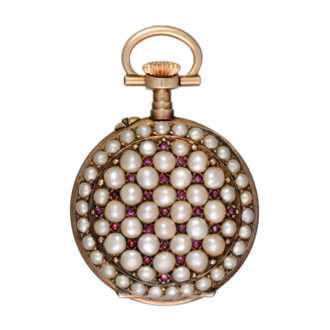 A Swiss cylinder in a pearl and ruby set open face case Circa 1890