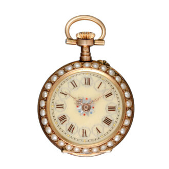 A Swiss cylinder in a pearl and ruby set open face case Circa 1890