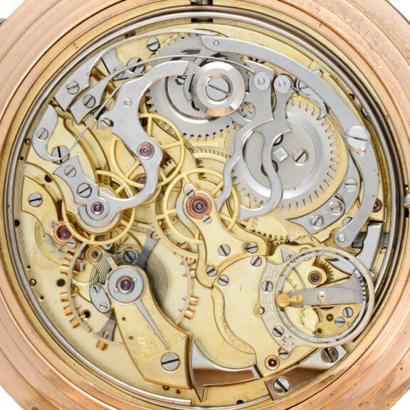 A minute repeating calendar in a gold full hunter case Circa 1890 A minute repeating calendar in a gold full hunter case Circa 1890