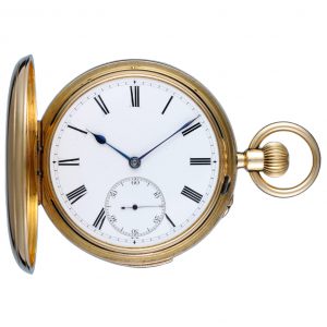 A fine minute repeating lever in a gold full hunter case Circa 1891